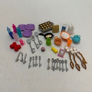 Barbie Kitchen Accessories Food Playset Cups Plates Utensils Cookware 40+ Pieces